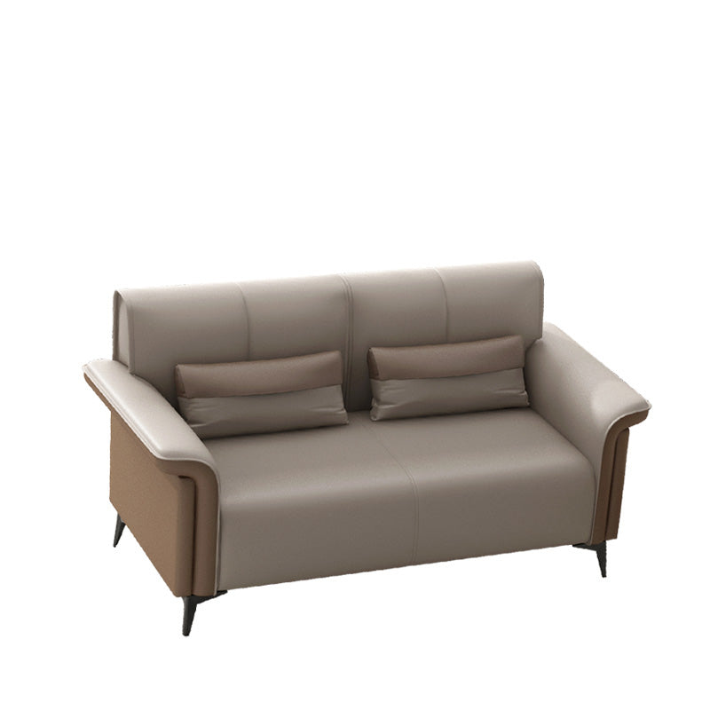 Faux Leather Flared Arm Sofa Contemporary Sofa with Cushions