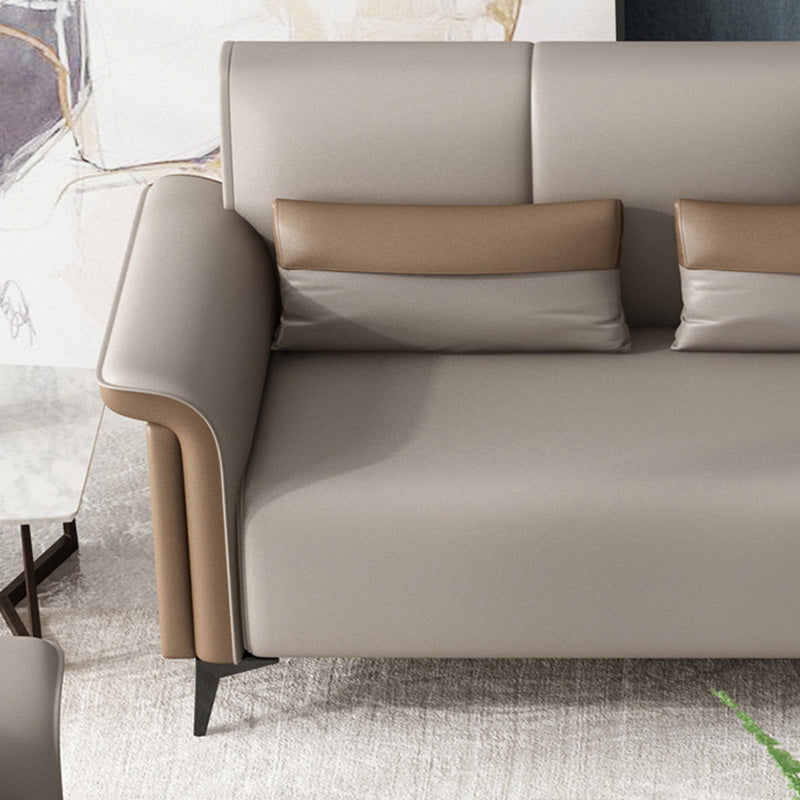 Faux Leather Flared Arm Sofa Contemporary Sofa with Cushions