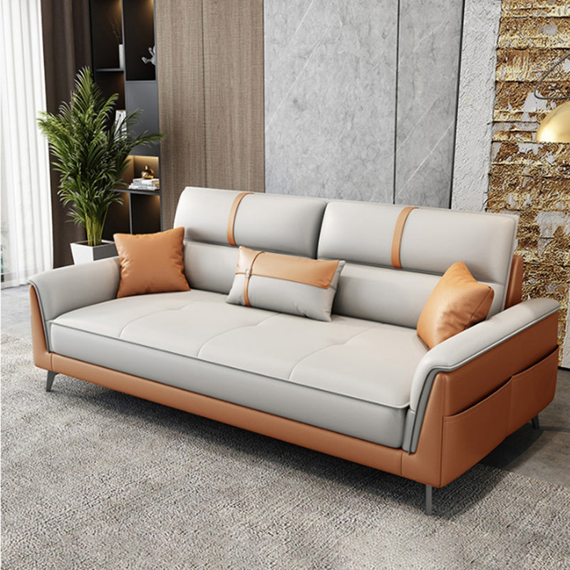 35.43" Wide Contemporary Sofa Faux Leather with Pillow Top Arm Cushions Sofa