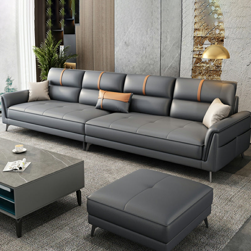 35.43" Wide Contemporary Sofa Faux Leather with Pillow Top Arm Cushions Sofa