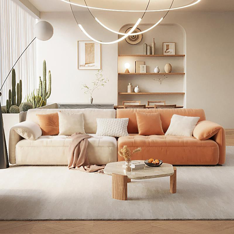 Pillow Top Arm Sectional Sofa in Solid Wood with Cushion Back