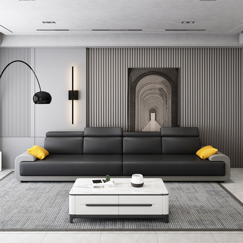 Contemporary Faux Leather Sectional Sofa Pillow Top Arm Cushions Seating for Living Room