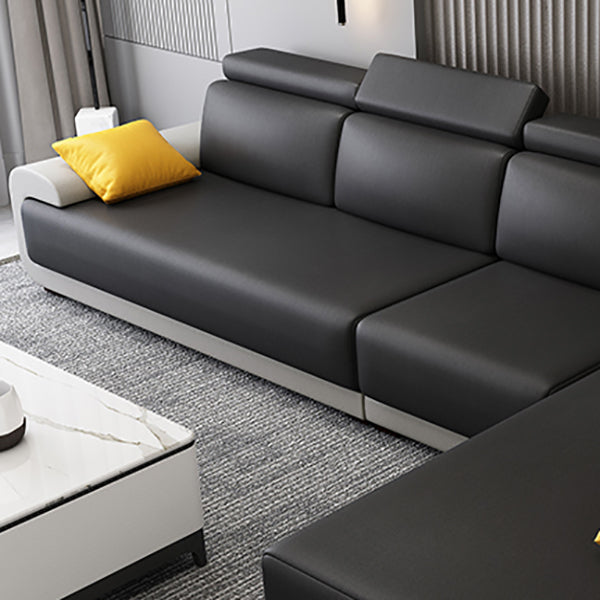 Contemporary Faux Leather Sectional Sofa Pillow Top Arm Cushions Seating for Living Room