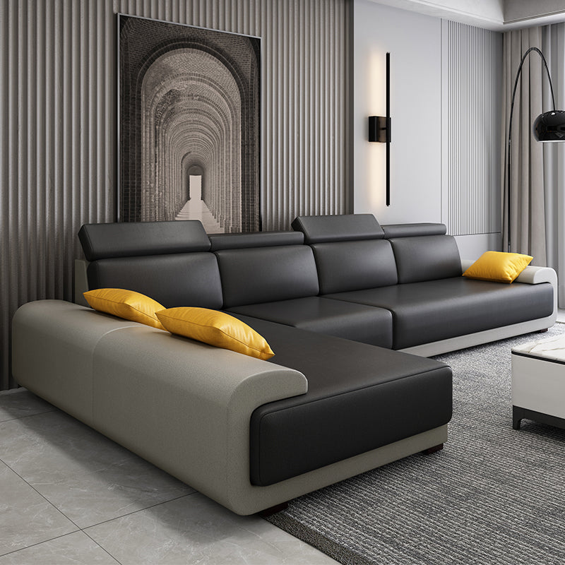 Contemporary Faux Leather Sectional Sofa Pillow Top Arm Cushions Seating for Living Room