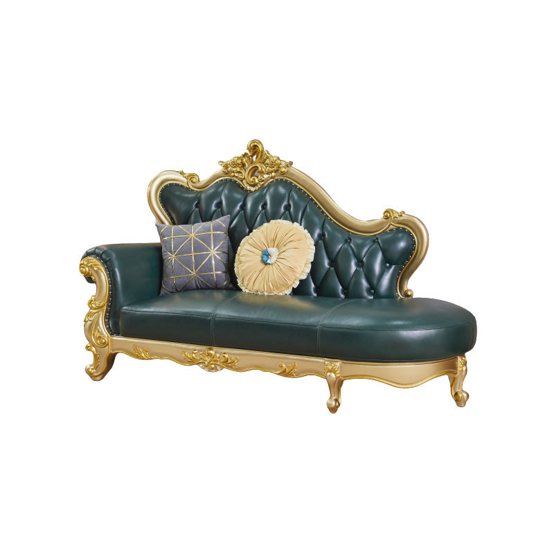Tufted Split-Back Sofa Green Genuine Leather Rolled Arm Sofa with Nailhead