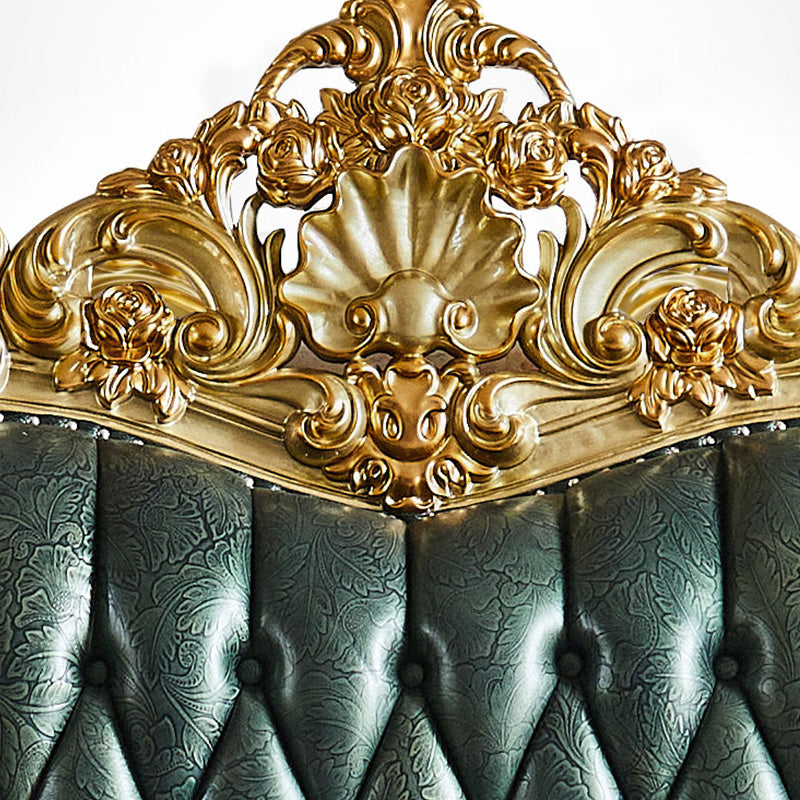 Green Genuine Leather Sofa Tufted Split-Back Rolled Arm Sofa