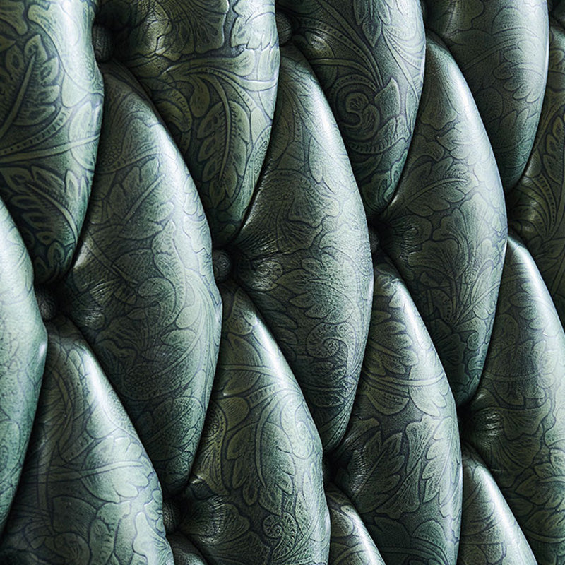 Green Genuine Leather Sofa Tufted Split-Back Rolled Arm Sofa