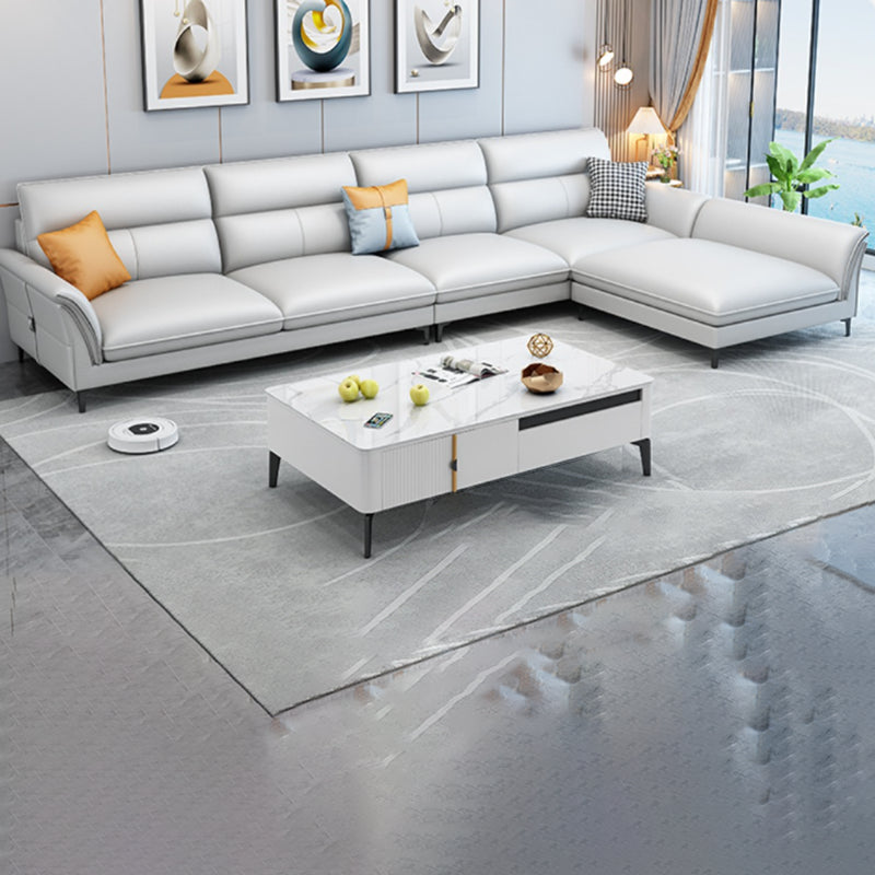 Contemporary Sectional Faux Leather Sofa Sectional with Flared Arm