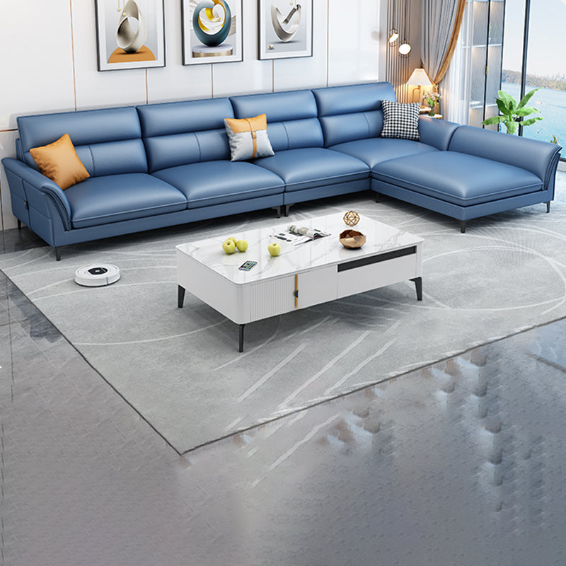 Contemporary Sectional Faux Leather Sofa Sectional with Flared Arm