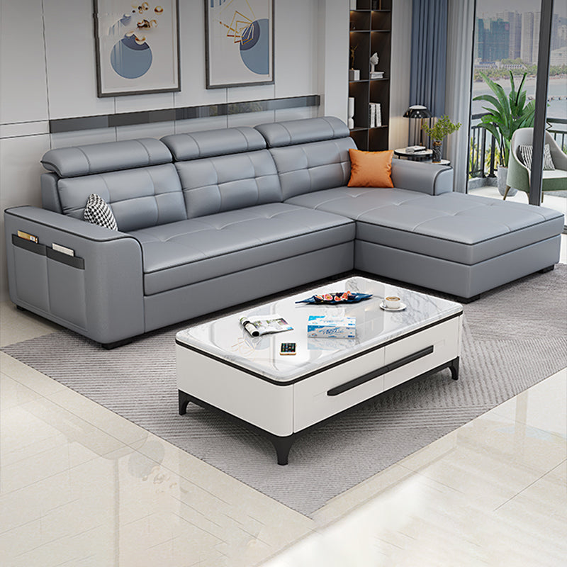 Contemporary Stain-resistant Sectional L-shape Sqaure Arm Sectional in Grey