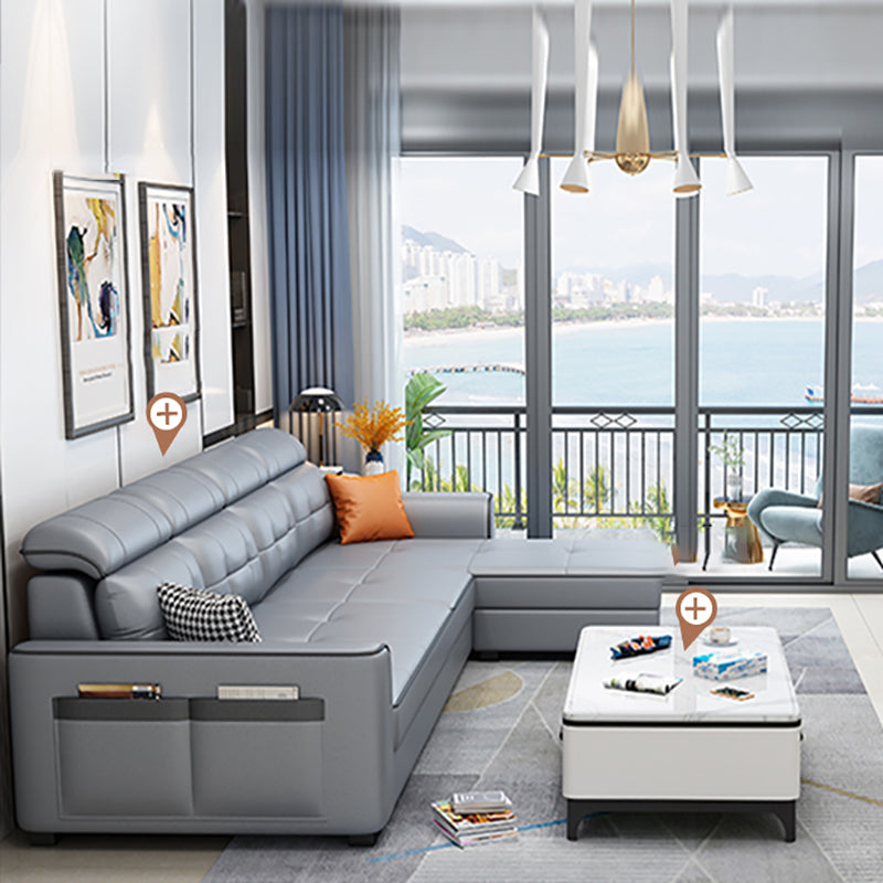 Contemporary Stain-resistant Sectional L-shape Sqaure Arm Sectional in Grey