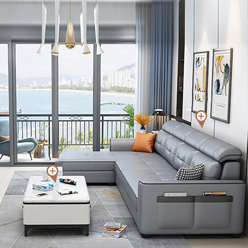 Contemporary Stain-resistant Sectional L-shape Sqaure Arm Sectional in Grey