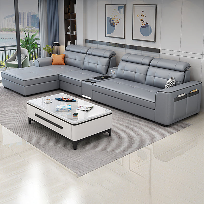 Contemporary Stain-resistant Sectional L-shape Sqaure Arm Sectional in Grey