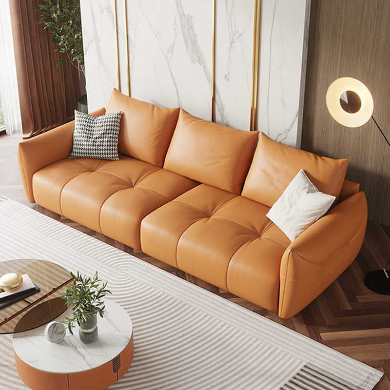 Ultra-Modern Leather Sofa with Bolster Pillows Seating for Living Room