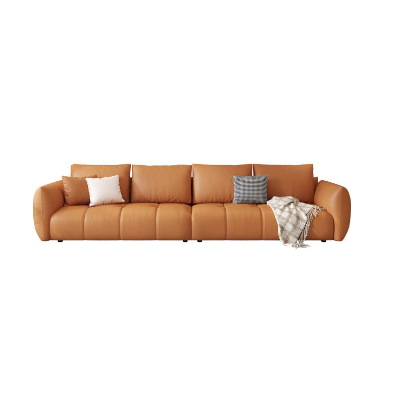 Ultra-Modern Leather Sofa with Bolster Pillows Seating for Living Room