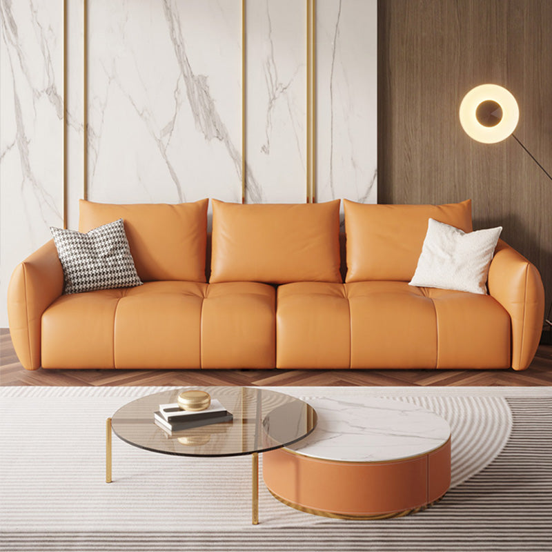 Ultra-Modern Leather Sofa with Bolster Pillows Seating for Living Room