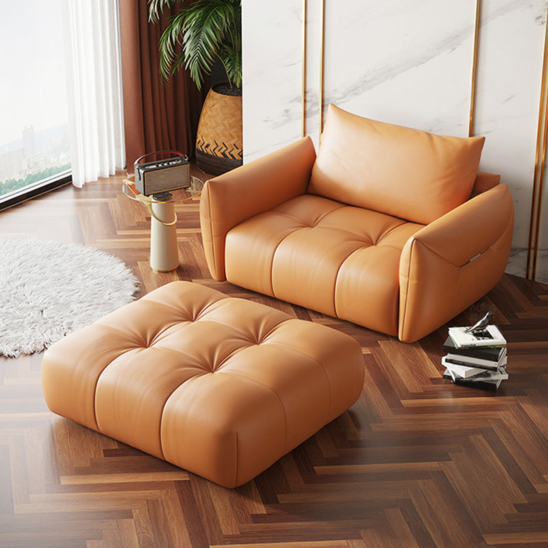 Ultra-Modern Leather Sofa with Bolster Pillows Seating for Living Room