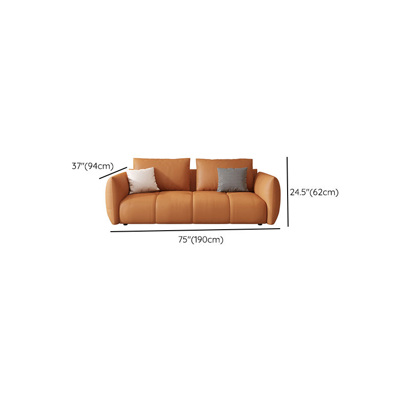 Ultra-Modern Leather Sofa with Bolster Pillows Seating for Living Room