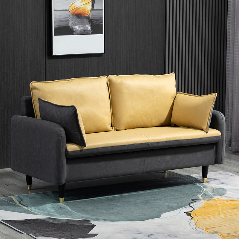 Contemporary Standard Sofa Pillows Square Arm 2 Seater Living Room Settee