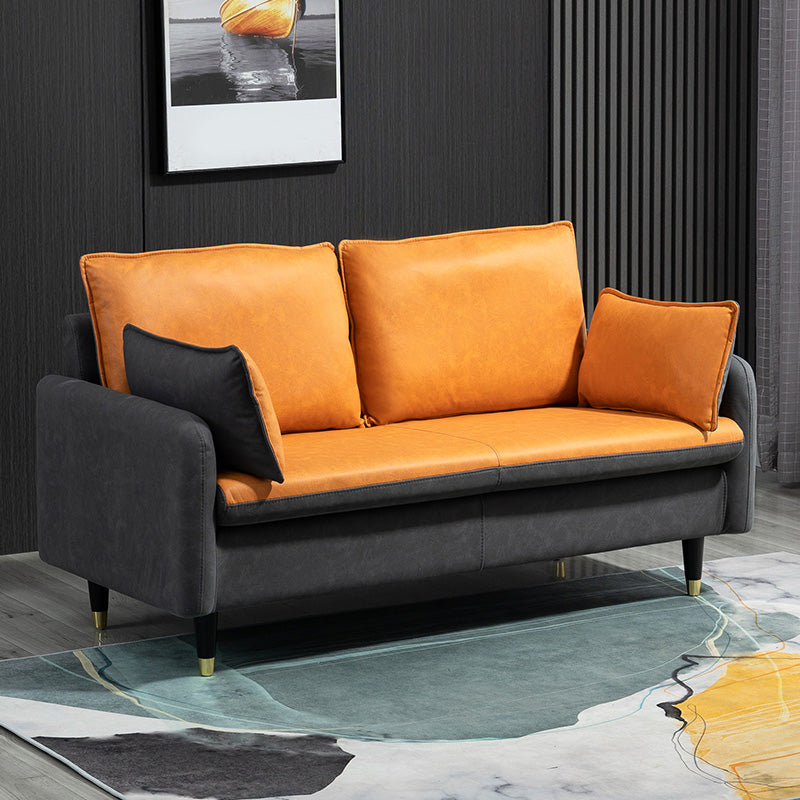 Contemporary Standard Sofa Pillows Square Arm 2 Seater Living Room Settee