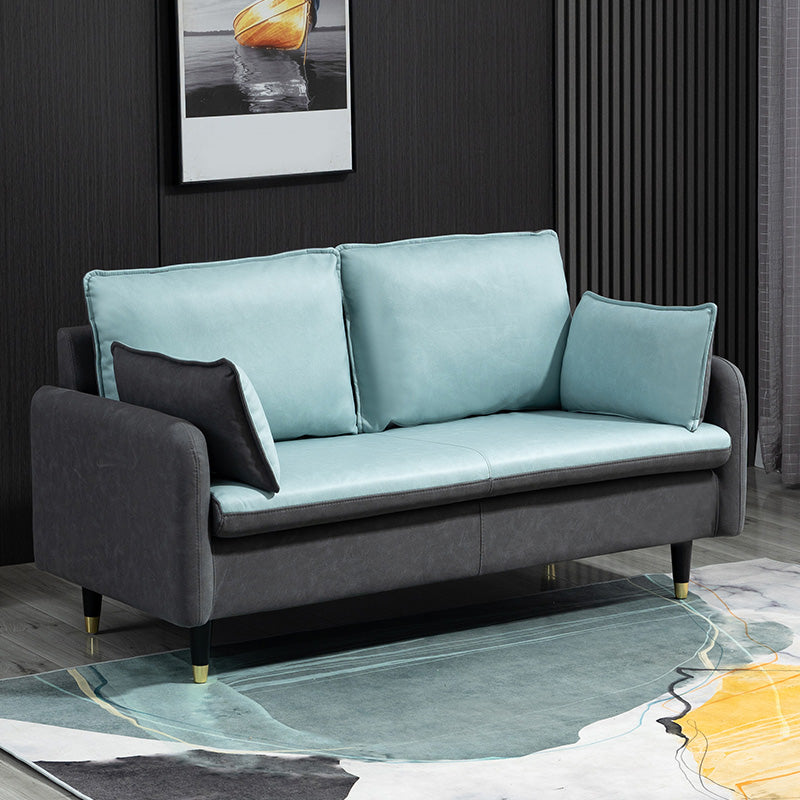 Contemporary Standard Sofa Pillows Square Arm 2 Seater Living Room Settee