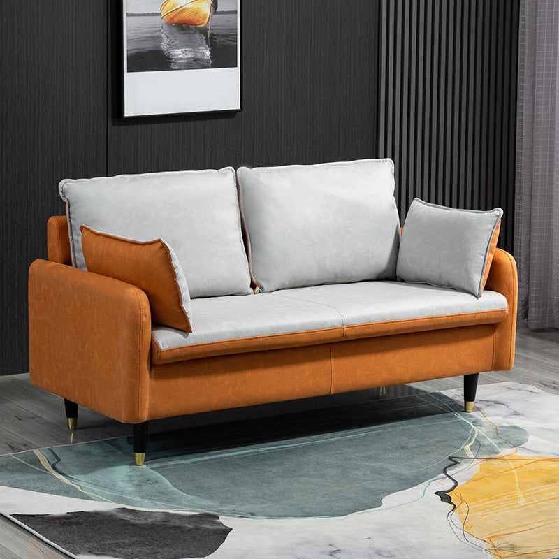 Contemporary Standard Sofa Pillows Square Arm 2 Seater Living Room Settee