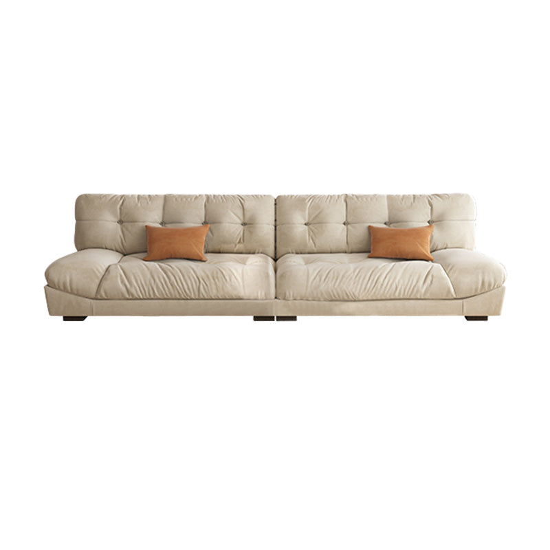 Modern Off-White Fabric Sofa Pillow Top Arm Reclining Loveseat for Bonus Room