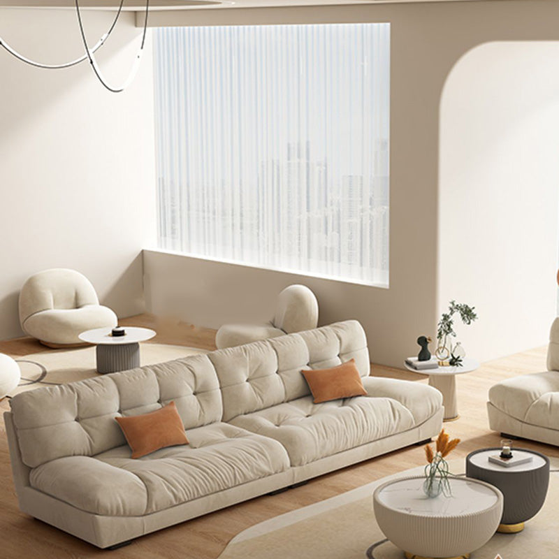 Modern Off-White Fabric Sofa Pillow Top Arm Reclining Loveseat for Bonus Room