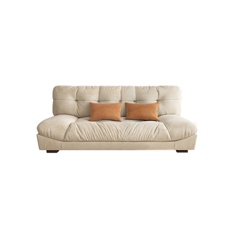Modern Off-White Fabric Sofa Pillow Top Arm Reclining Loveseat for Bonus Room