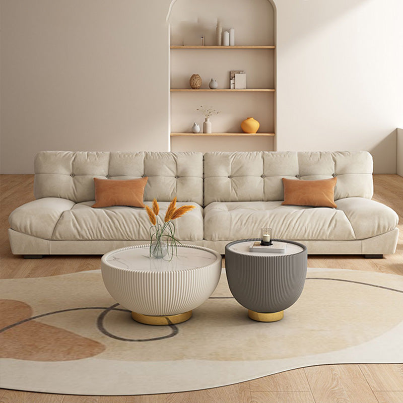 Modern Off-White Fabric Sofa Pillow Top Arm Reclining Loveseat for Bonus Room