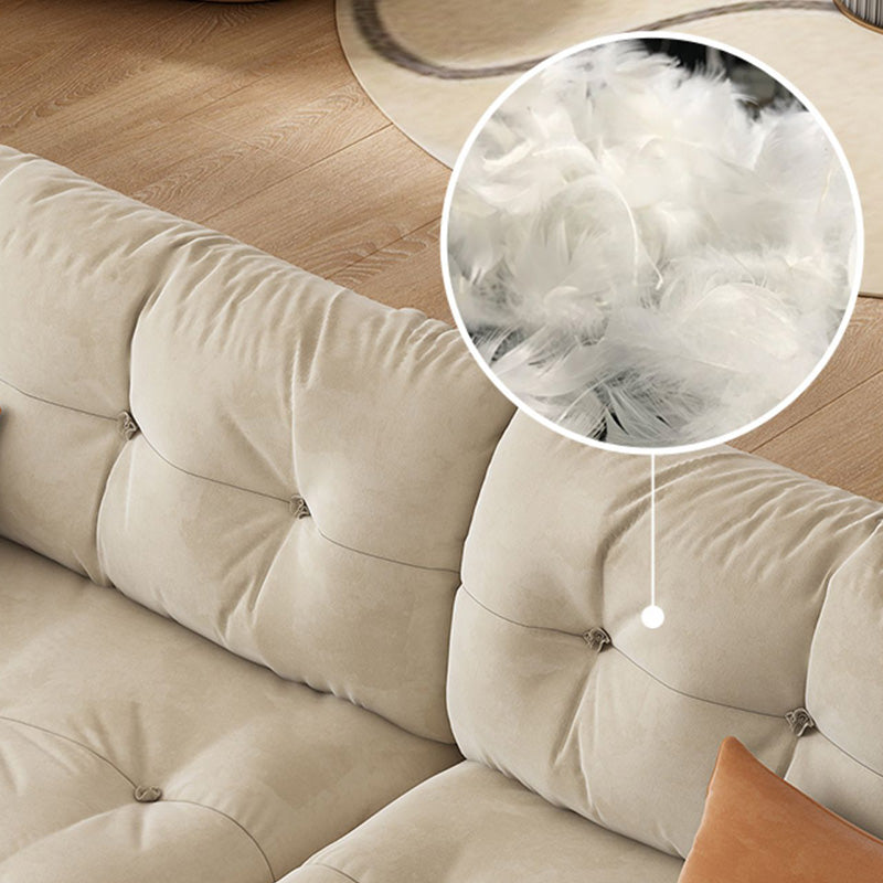 Modern Off-White Fabric Sofa Pillow Top Arm Reclining Loveseat for Bonus Room