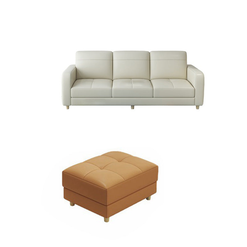 Modern Style Leather Sofa with Bolster Pillows Seating for Living Room