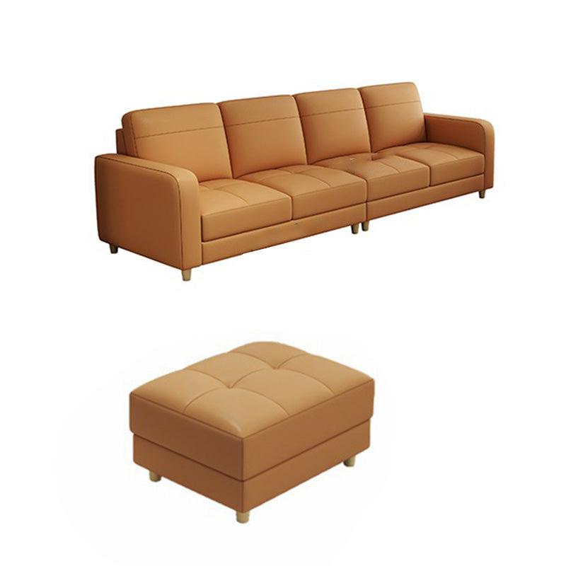 Modern Style Leather Sofa with Bolster Pillows Seating for Living Room