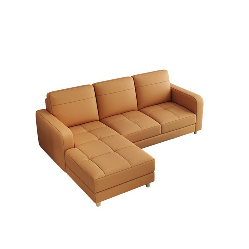 Modern Style Leather Sofa with Bolster Pillows Seating for Living Room