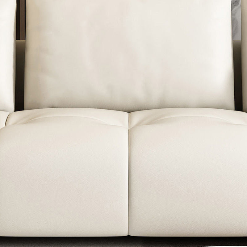 Modern Genuine Leather Square Arm Sofa White Sofa with Bolster Pillows