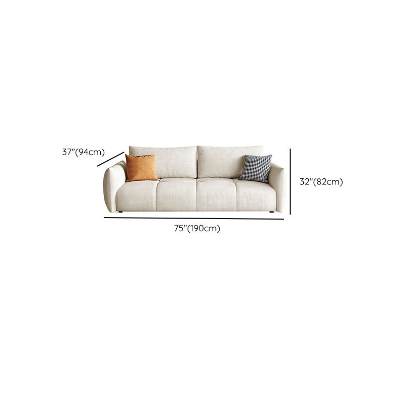 Modern Genuine Leather Square Arm Sofa White Sofa with Bolster Pillows