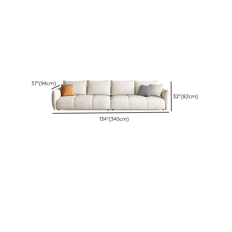 Modern Genuine Leather Square Arm Sofa White Sofa with Bolster Pillows