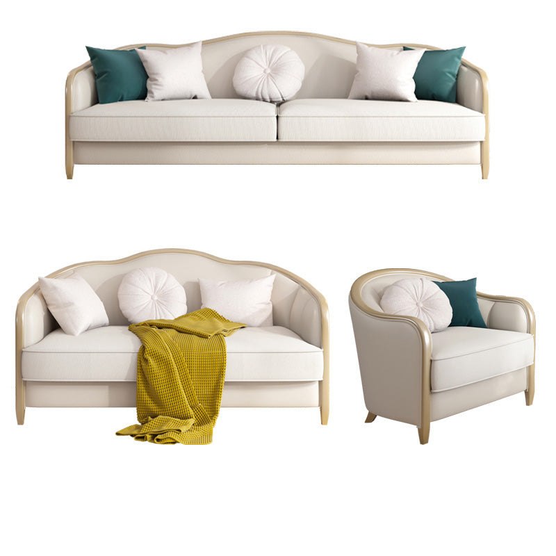 French Country Faux Leather Sofa with Ottoman Included in Wood