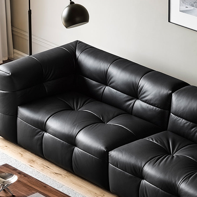 Contemporary Leather Seating Tufted Square Arm Sofa for Living Room
