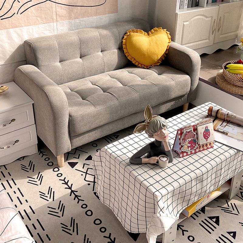 Tufted Fabric Sofa with Four Wooden Legs Square Tufted Sofa for Bonus Room