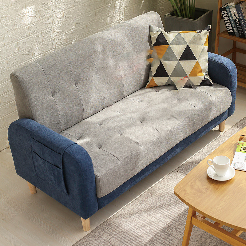 Tufted Fabric Sofa with Four Wooden Legs Square Tufted Sofa for Bonus Room