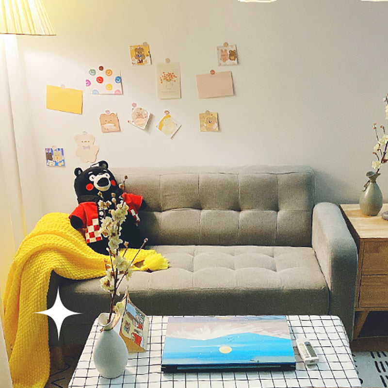 Tufted Fabric Sofa with Four Wooden Legs Square Tufted Sofa for Bonus Room