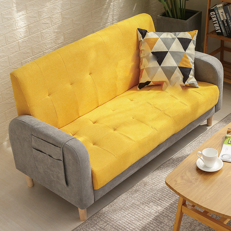 Tufted Fabric Sofa with Four Wooden Legs Square Tufted Sofa for Bonus Room
