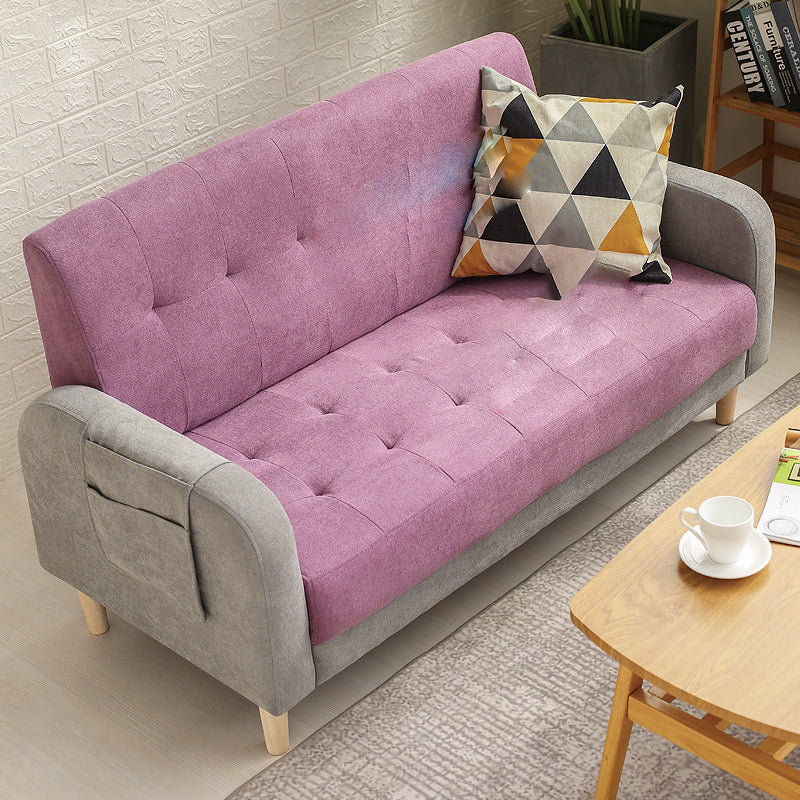 Tufted Fabric Sofa with Four Wooden Legs Square Tufted Sofa for Bonus Room