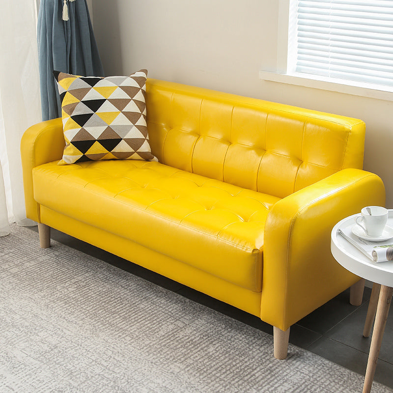 Tufted Fabric Sofa with Four Wooden Legs Square Tufted Sofa for Bonus Room