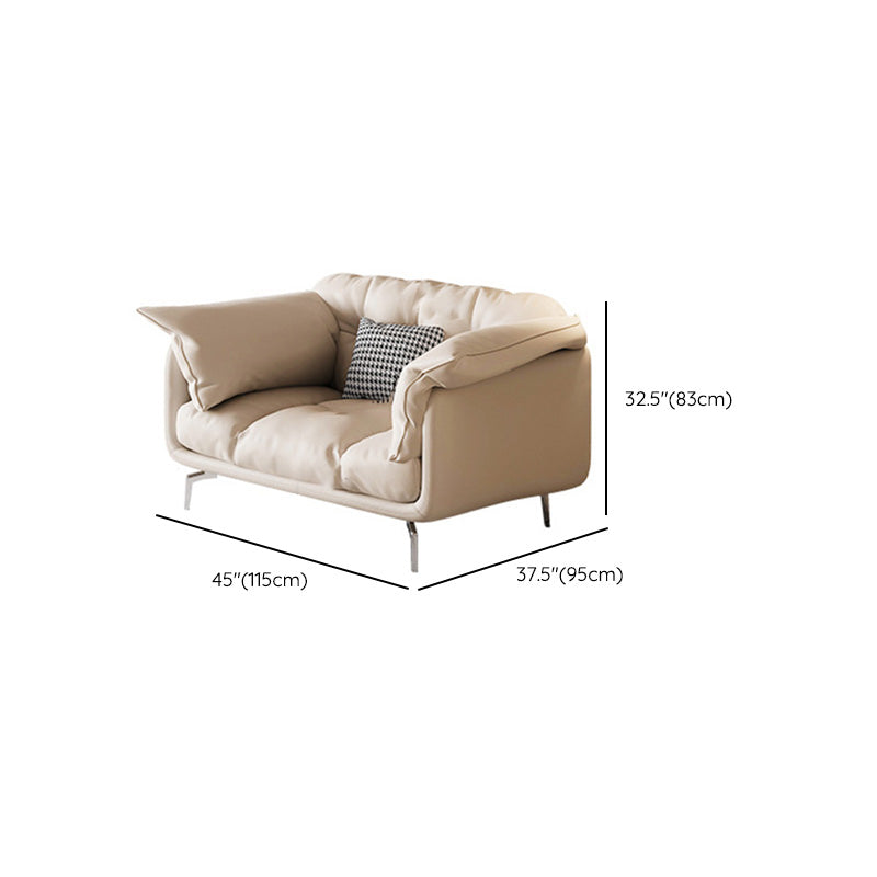 Contemporary Faux Leather Loose Back Seating Hair Pin Legs Sofa for Living Room