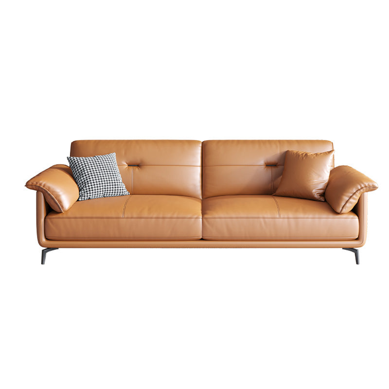 Nordic Style Arc Arm Slipcovered Sofa Leather Sofa in Orange for Apartment