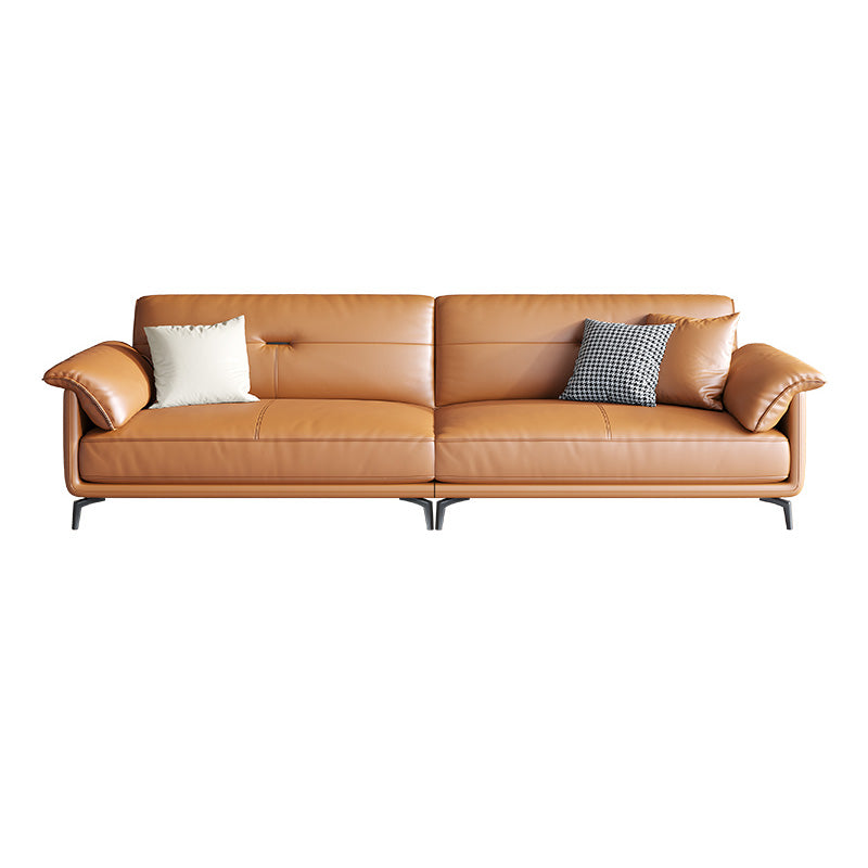 Nordic Style Arc Arm Slipcovered Sofa Leather Sofa in Orange for Apartment