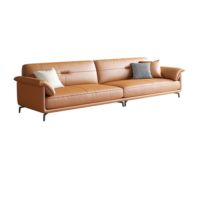 Nordic Style Arc Arm Slipcovered Sofa Leather Sofa in Orange for Apartment