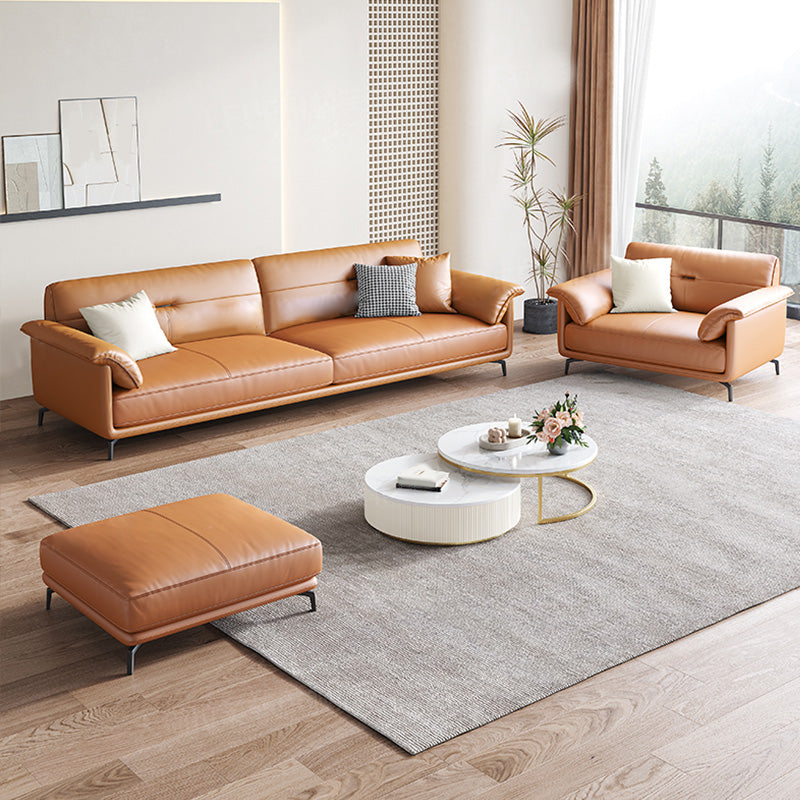 Nordic Style Arc Arm Slipcovered Sofa Leather Sofa in Orange for Apartment